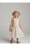 Girl's Patterned Strappy Linen Dress - 2