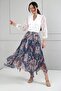 Women's Elastic Waist Lined Shawl Patterned Crinkled Triangle Midi Skirt