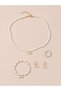 Set of 4 - Bow Pendant Faux Pearl Necklace, Bracelet, Earrings and Ring - 2