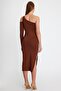 Women's Midi Length Low-Cut Allegro Fabric Dress Brown - 4
