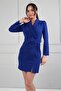 Women's Double Breasted Shawl Collar Long Sleeve Button Detailed Short Dress - 2
