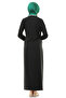 Women's Double-Breasted Collar Cotton Viscose Side-Tie Prayer Dress Black - 3