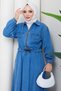 Elastic Waist Zippered Jeans Suit Hm2875 Blue - 3