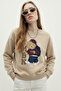 Women's Teddy Bear Printed Cream Relax Sweatshirt