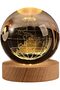 3D Crystal Ball Night Light 8cm with Wooden Base, USB Powered LED Glass Lamp for Bedroom, Ho