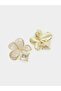 Gold-Tone Floral Earrings with Crystal Accent - 2
