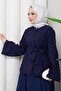 طقم مزدوج بنقش حلقي منقوش باللون الأزرق الداكن HM2881 - 6