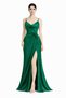 Women's Elegant Evening Maxi Dress with Draped Bodice, Rhinestone Embellishment & Side Slit (Green)