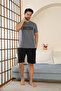 100% Cotton Short-Sleeve Pocketed Men's Shorts Pajama Set 2015