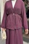 Shawl Collar Gold Buttoned Burgundy Suit - 2