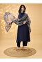 Halter Neck Side Slit A-Line Kurta, Pants and Ethnic Print Dupatta Set