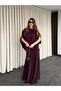 Plum Shoulder Draped Satin Blouse and Skirt Set - 8005 - 2