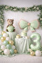 Mint Green Teddy Bear Concept Birthday Set Bow Foil Balloon Teddy Bear Concept Green Color - 3