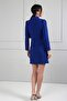 Women's Double Breasted Shawl Collar Long Sleeve Button Detailed Short Dress - 4