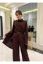 Women's Burgundy Shawl Detailed Design Shirt and Pants Double Hijab Set - 3