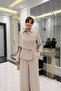 Women's Beige Shawl Detailed Design Shirt and Pants Double Hijab Set - 7