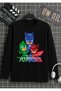 Pijamaskeli̇ler Pjmasks Printed Black Long Sleeve T-Shirt 100% Cotton and Organic