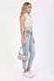 Women's Ice Blue Lycra High Waist Button Detailed Elastic Mom Jeans - 2