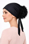 Black Combed Cotton Tulle Bun Cap — Tie-On Non-Slip Hijab Cap - Stitched Ruffle Cap Bandana
