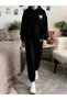 Lıvo Women's Tracksuit Set Hooded Oversize Sweatshirt-Jogger Bottom Black Butterfly Printed Sports Combination - 5