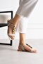 Women's Beige Gold Detailed Ankle Strap Sandals – Flat Sole Desia - 4