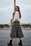 Women's Belt Detailed Checkered Slit Flared Skirt - Anthracite Mink - 4