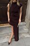 Brown Zero Sleeve Tail Detail Full Draped Women's Sandy Dress - 4