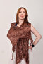 Shawl: Luxury Satin Silk Brown Crinkle Shawl (68X190 cm)