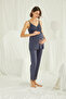 Women'S, Viscose, Navy Blue, V-Neck, Lace, Maternity 3-Piece Pajama Set - 6