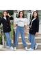 Girl's Jacketed Suit with Jean Pants 3-Piece Set - Blazer Jacket - Balloon Sleeve T-Shirt - Holiday Outfit