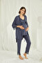 Women'S, Viscose, Navy Blue, V-Neck, Lace, Maternity 3-Piece Pajama Set