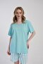 Women's Aqua Green Short Sleeve Top - 2