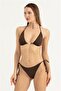 Women's Brown Front Pearl Detail Bikini Set - 4