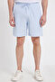 Men's Regular Fit Comfortable Cut Muslin 100% Cotton Elastic Waist Pocketed Lace-Up Blue Shorts