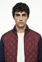 High Collar Quilted Knitwear Coat with Pockets - Claret Red - Navy Blue - 3