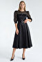 Waist-Slit Crystal Stone Embellished Satin Regular Black Midi Dress