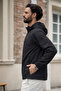 Men's Striped Trendy Lined Black Raincoat - 3
