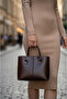 Women's Hand and Shoulder Bag with Lace Detail and Stitched Thin Straps