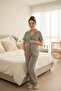 Pure Comfort Front Buttoned Shirt Collar Striped Short Sleeve Maternity and Postpartum Pajama Set - 4