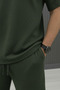 Men's Green Wrinkled Fabric Polo Collar Short Sleeve Short Tshirt Set - 3