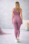 High Waist Women's Ribbed Leggings, Plum Color Women's Stretchy Sports Leggings, Women's Home Wear - 6