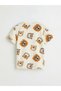 Lcw Baby Ecru Crew Neck Animal Printed Baby Boy T-Shirt and Pants - 4