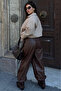 Brown Elastic Waist Women's Leather Balloon Pants Mg2701 - 5