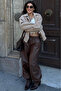Brown Elastic Waist Women's Leather Balloon Pants Mg2701 - 2