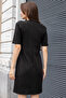 Women's Lycra Modal Silky Fabric Boat Neck Front Accessory Above Elbow Sleeve Dress-Black - 6
