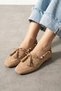 Tessora Mink Suede Beaded Detailed Tasseled Lace-Up Loafer Ballerina Casual Shoes - 3