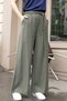 Women's Modal Diagonal Fabric High Waist Side Pockets Belted Wide Leg Palazzo Trousers-Khaki - 3
