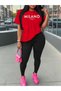 Women's Milano Printed Oversize T-Shirt Leggings Set Casual Combination Boyfriend Style