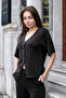 Women's Lycra Modal Silky Fabric Off Shoulder V-Neck Buttoned Jacket Cardigan-Black - 3