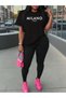 Women's Milano Printed Oversize T-Shirt Leggings Set Casual Combination Boyfriend Style